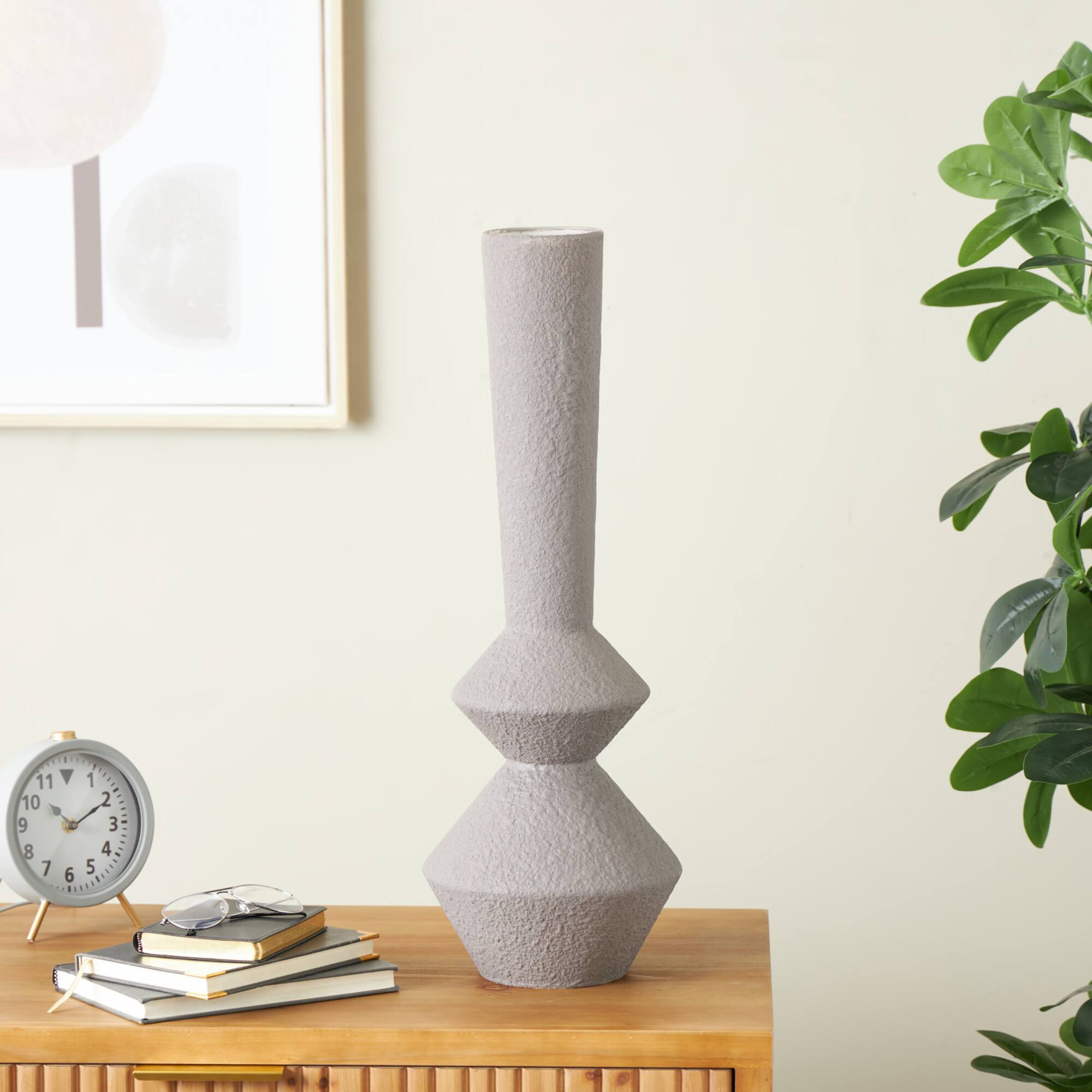 24.75" Dark Gray Metal Art Deco Fluted Decorative Vase